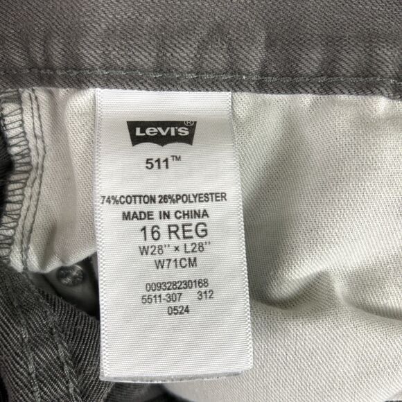 Levis 511 Slim Gray Jeans 16 Reg‎ 28 X 28 Young Men Big Boy School Classic - Picture 11 of 12
